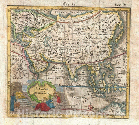 Historic Map : Hederichs Antique Map of Asia, 1742, Vintage Wall Art
