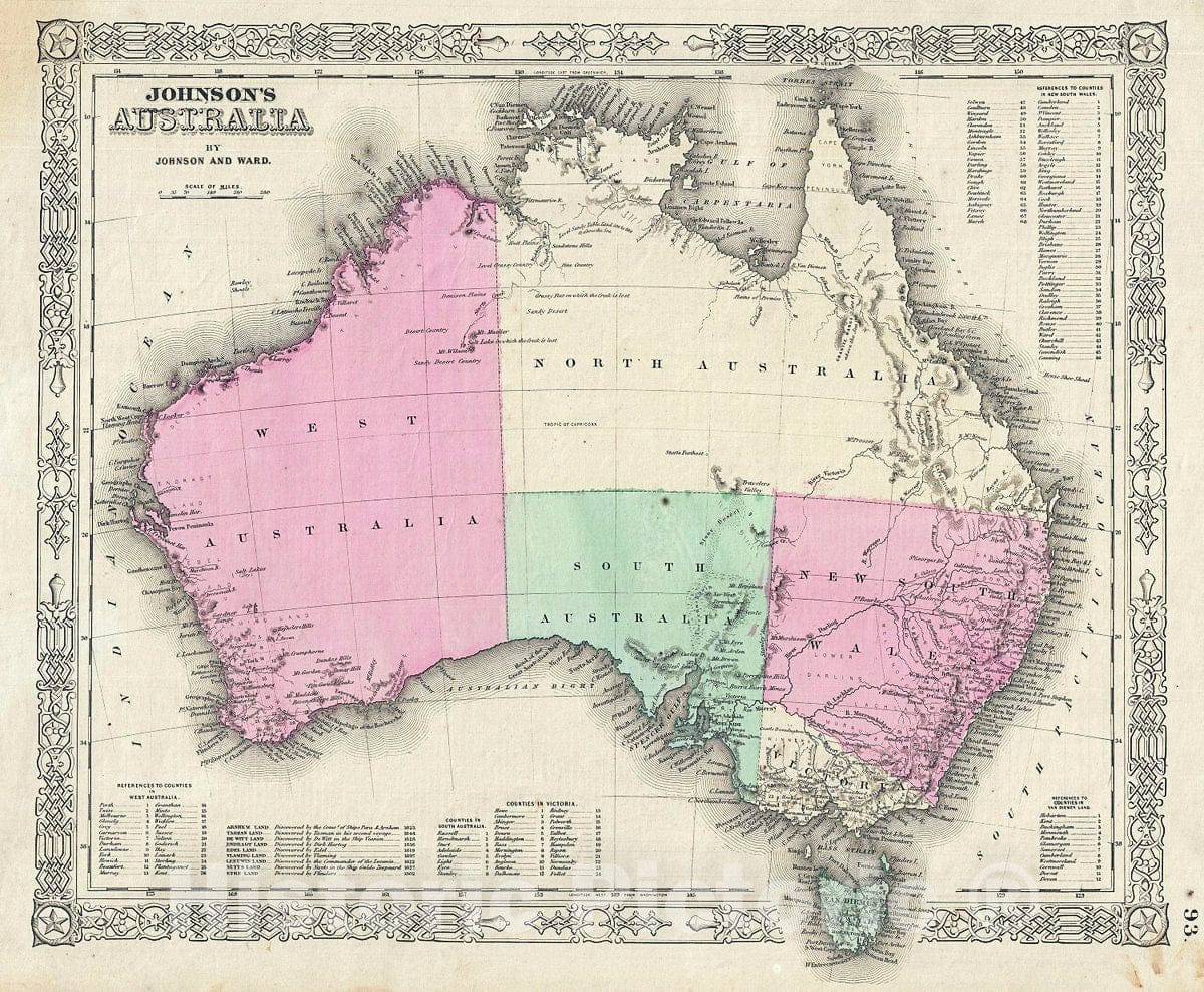 Historic Map : Johnson Map of Australia, 1863, Vintage Wall Art