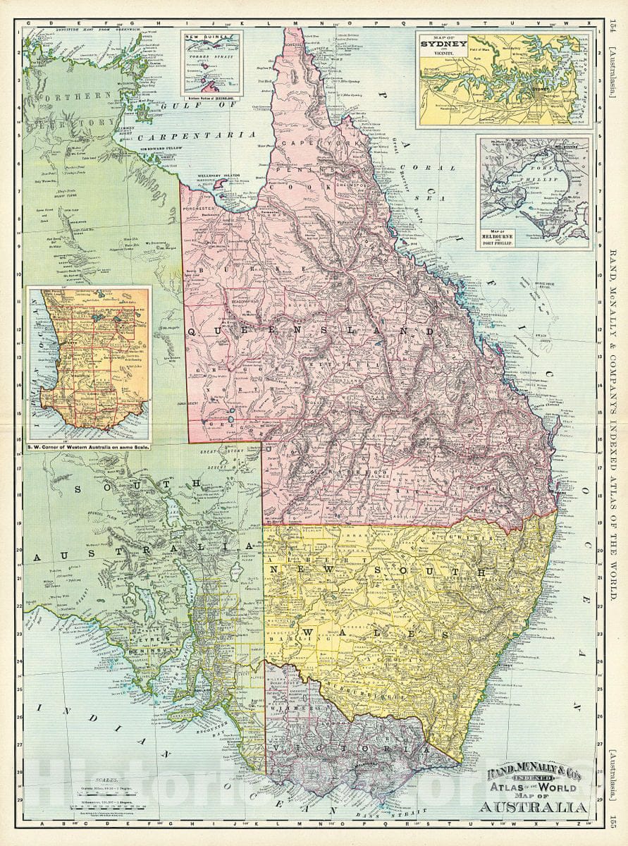 Historic Map : Rand McNally Map of Eastern Australia, 1892, Vintage Wall Art