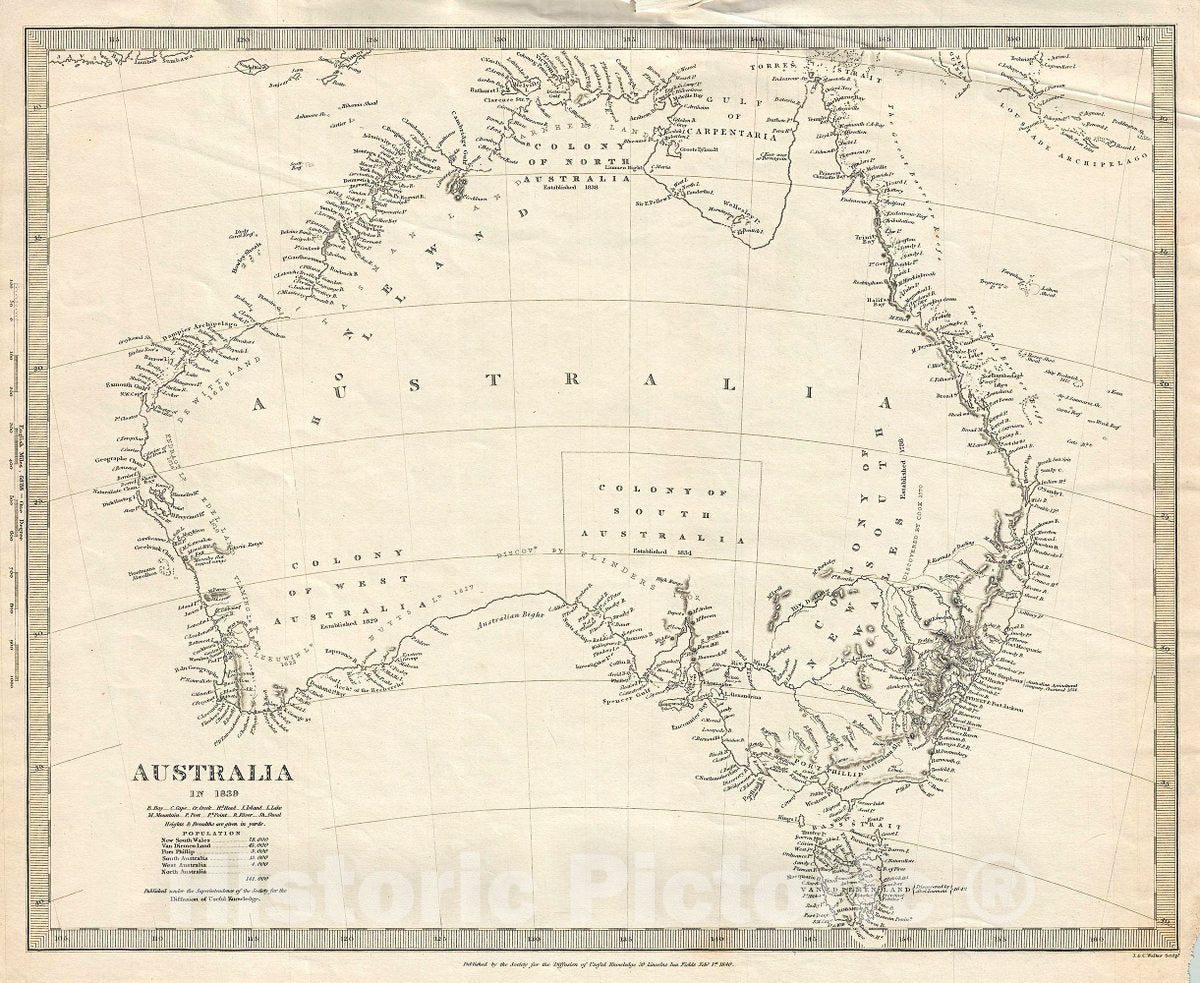 Historic Map : S.D.U.K. Subscriber's Edition Map of Australia, 1840, Vintage Wall Art