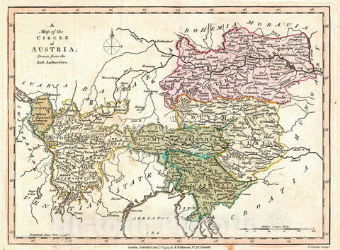 Historic Map : Wilkinson Map of Austria, 1794, Vintage Wall Art