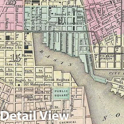 Historic Map : Colton Map of Baltimore, Maryland, 1856, Vintage Wall Art