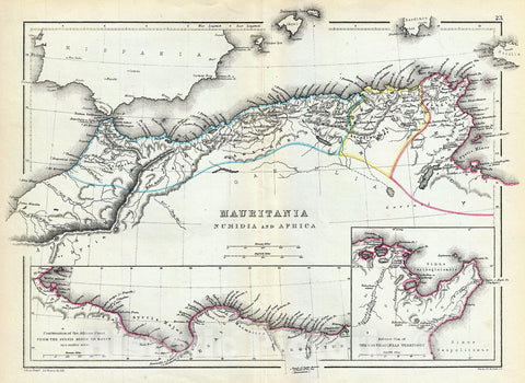 Historic Map : Hughes Map of The Barbary Coast or Northern Africa in Antiquity, 1867, Vintage Wall Art