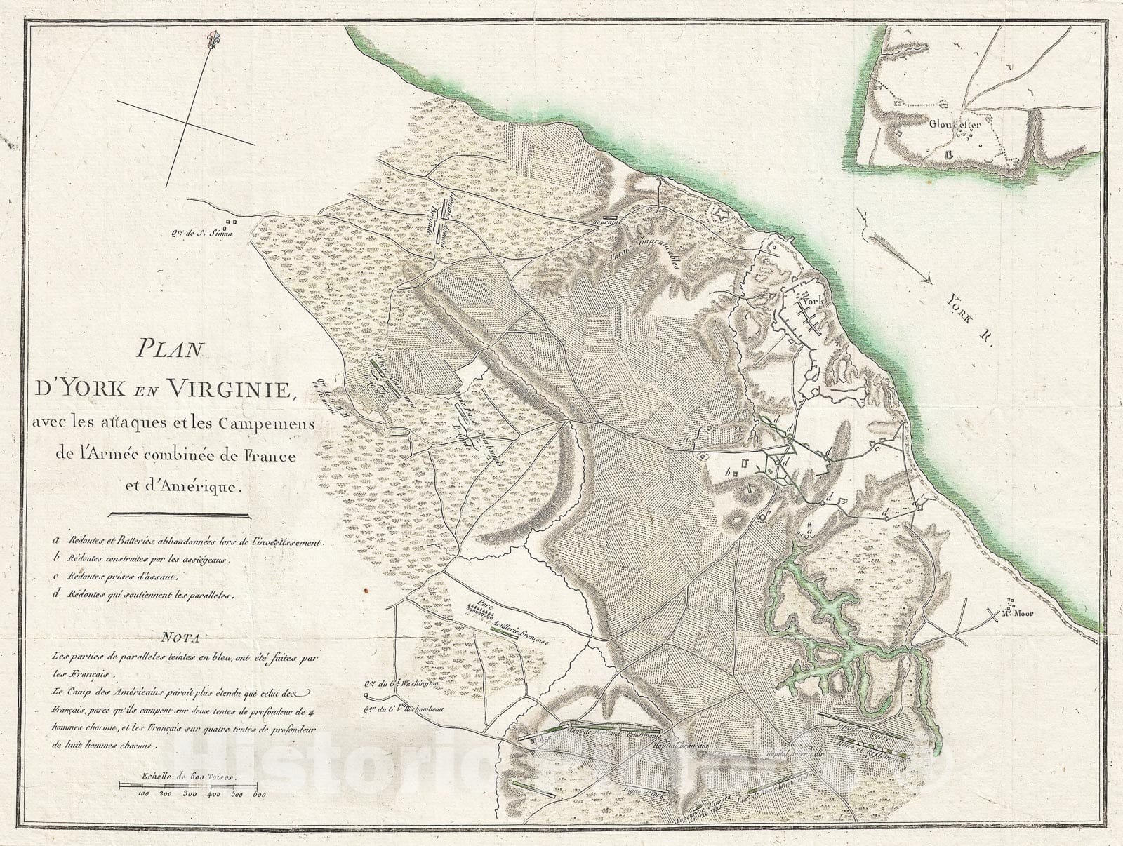 Historic Map : Map of The Battle of Yorktown, Revolutionary War, Virginia, 1787, Vintage Wall Art