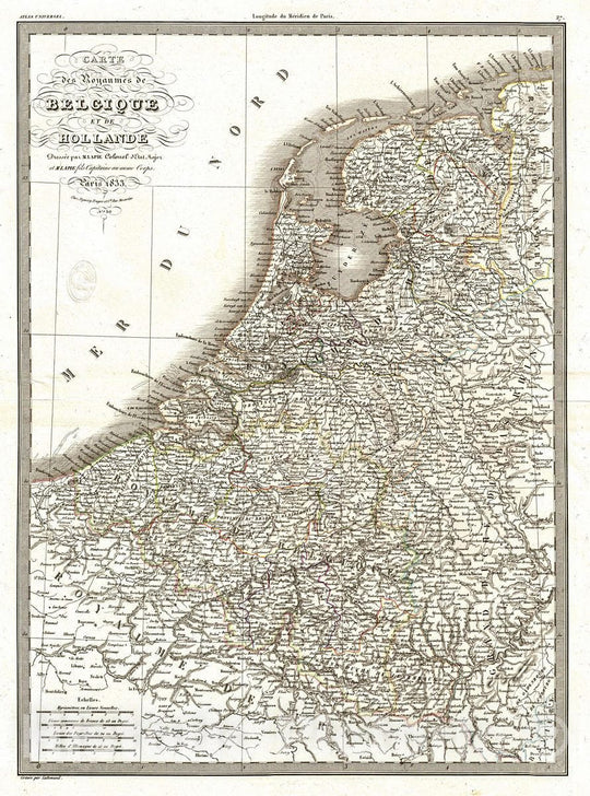 Historic Map : Lapie Map of The Kingdom of Belgium and Holland, 1833, Vintage Wall Art