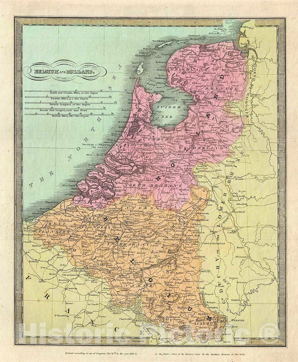 Historic Map : Burr Map of Holland (The Netherlands), Belgium and Luxemburg, 1831, Vintage Wall Art