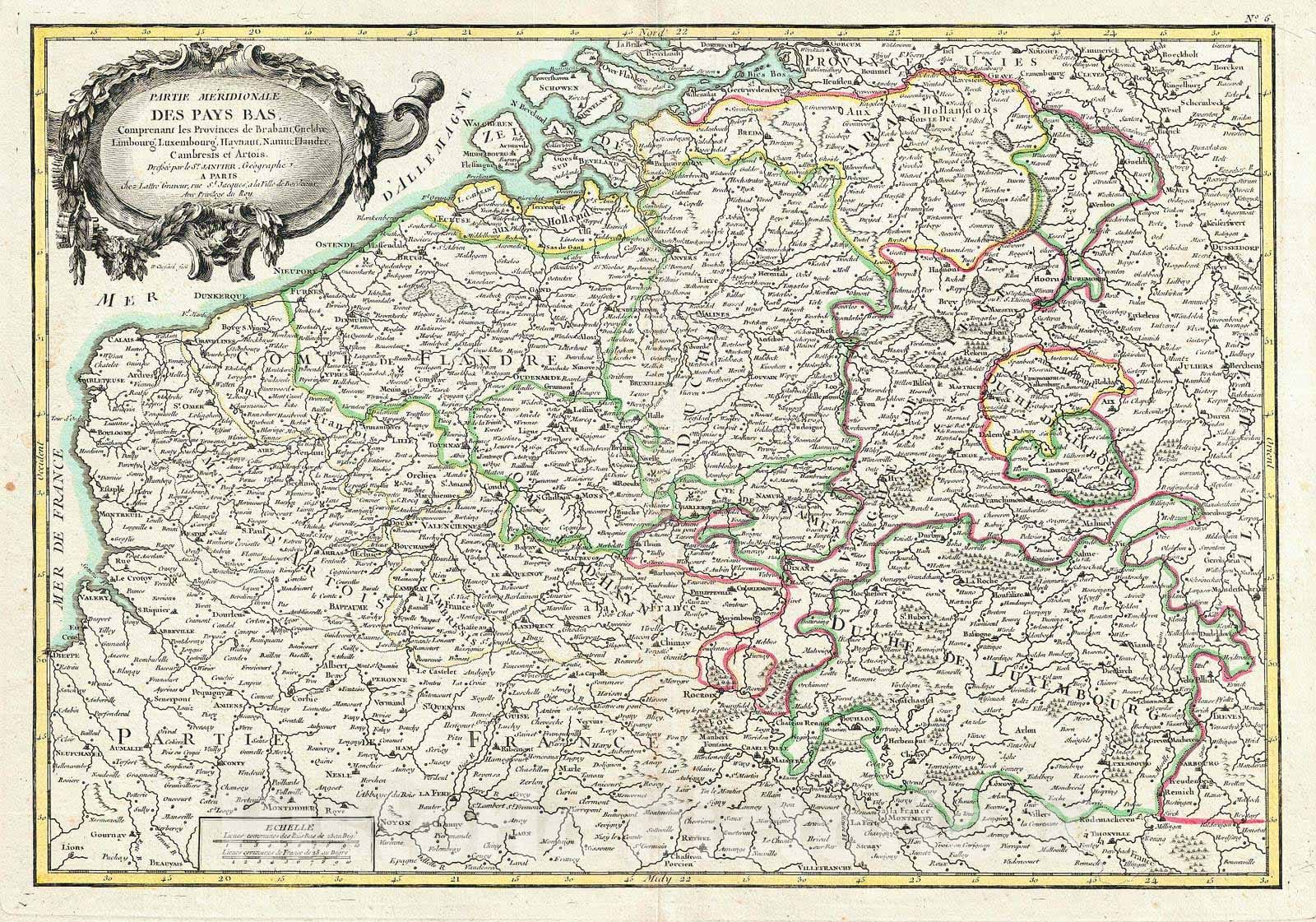 Historic Map : Janvier Map of Belgium and Luxembourg, Version 2, 1783, Vintage Wall Art