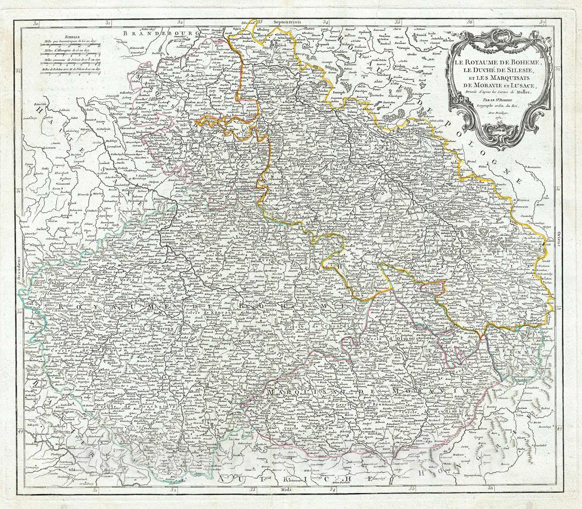 Historic Map : Vaugondy Antique Map of Bohemia (Czech Republic), Moravia and Silesia, 1751, Vintage Wall Art