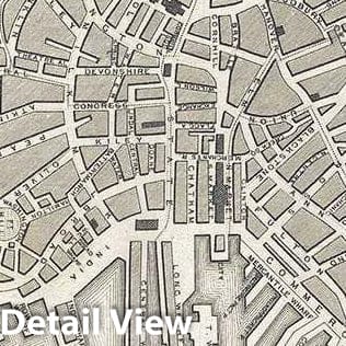 Historic Map : John Tallis Map of Boston, Massachusetts, 1851, Vintage Wall Art