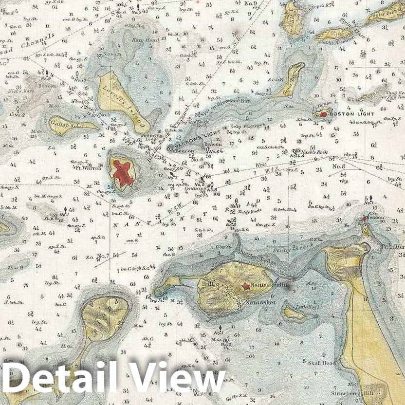 Historic Map : U.S. Coast Survey Chart or Map of Boston Bay and Harbor ...