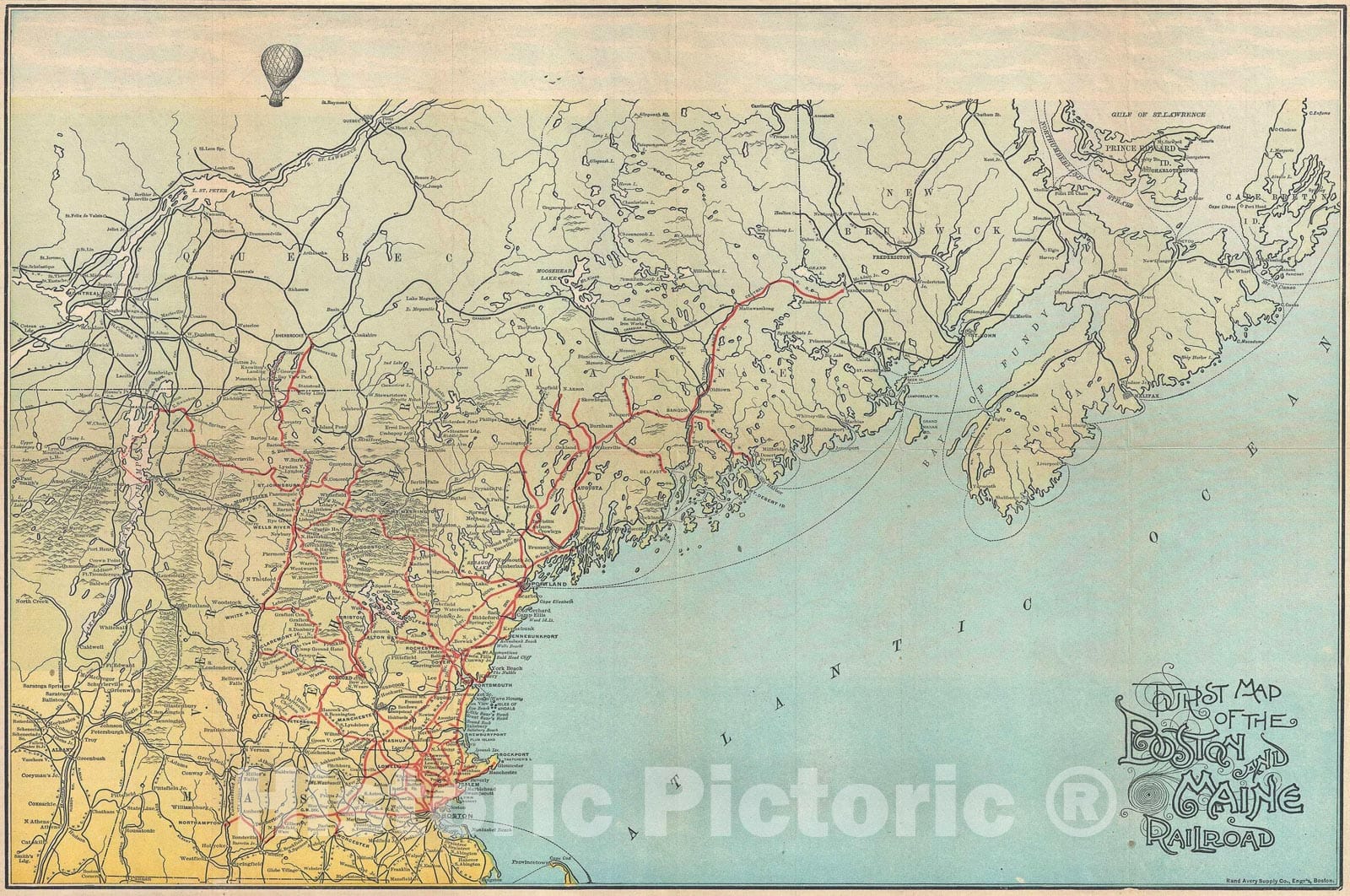 Historic Map : Rand Avery Map of The New England (Boston and Maine Railroad), 1910, Vintage Wall Art