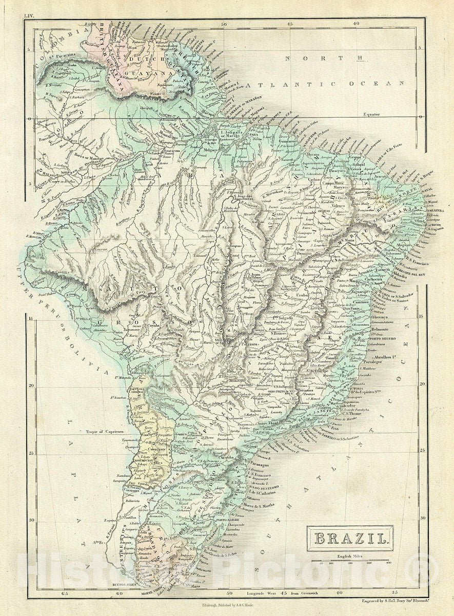 Historic Map : Black Map of Brazil, Version 2, 1851, Vintage Wall Art