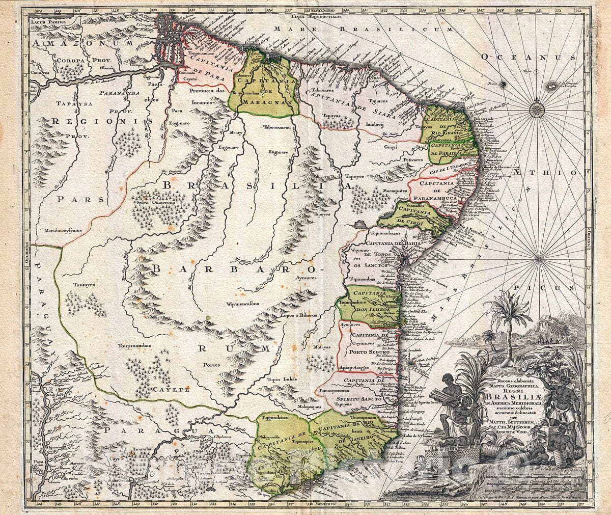 Historic Map : Seutter Map of Brazil, 1730, Vintage Wall Art