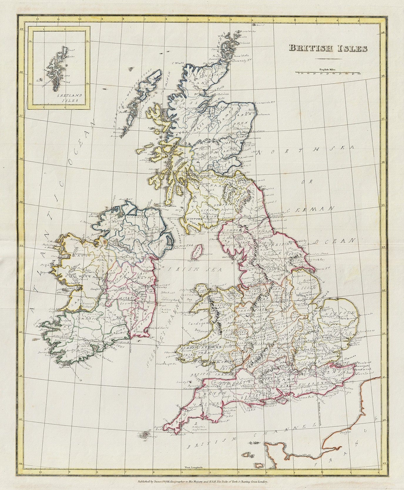Historic Map : Manuscript Map of The British Isles, 1823, Vintage Wall Art