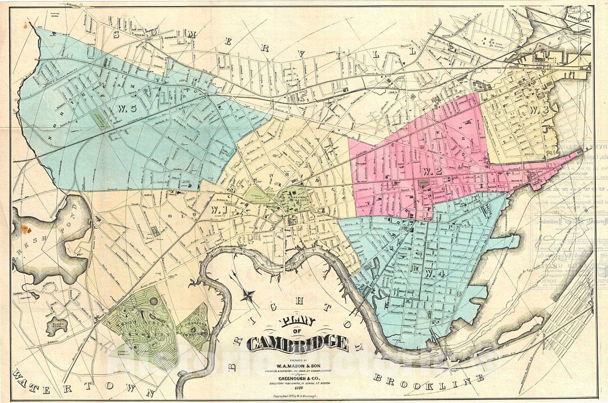 Historic Map : Mason Plan or Map of Cambridge, Massachusetts, 1878, Vintage Wall Art