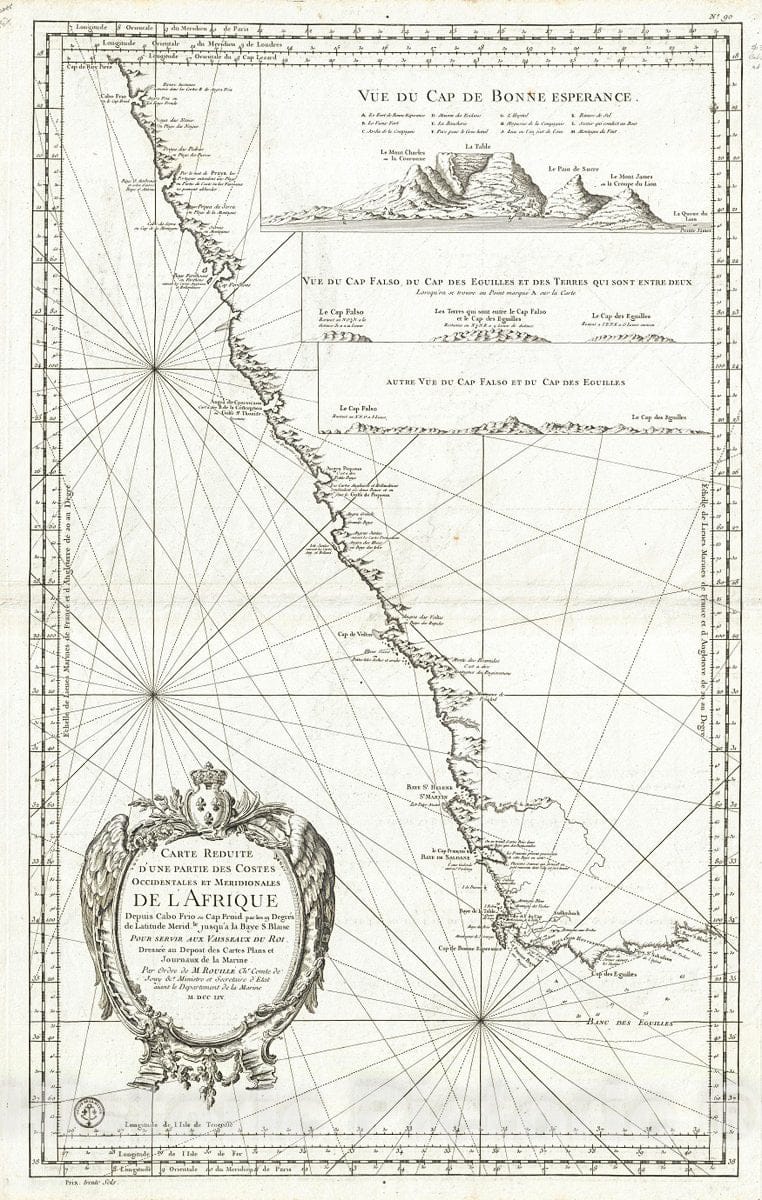 Historic Map : Depot de la Marine Map of The Southwest Coast of Africa (w/Cape of Good Hope), 1754, Vintage Wall Art