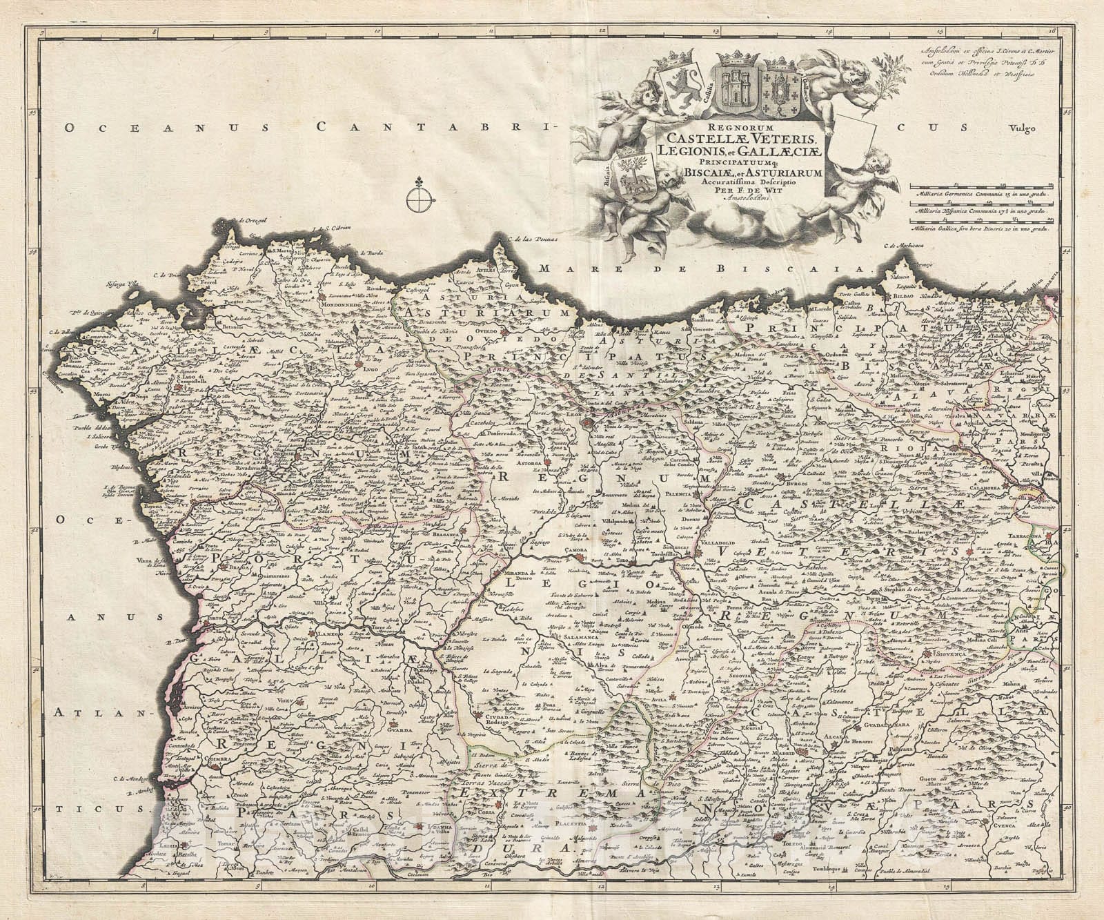 Historic Map : De Wit Antique Map of North West Spain (Old Castile, Leon, Galicia, Biscay, Navarre), 1721, Vintage Wall Art
