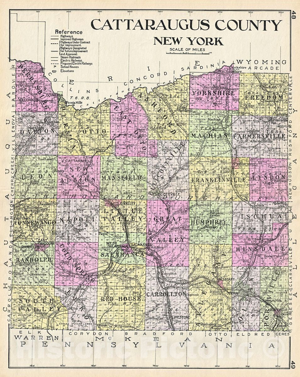 Historic Map : Century Map of Cattaraugus County, New York, 1912, Vintage Wall Art