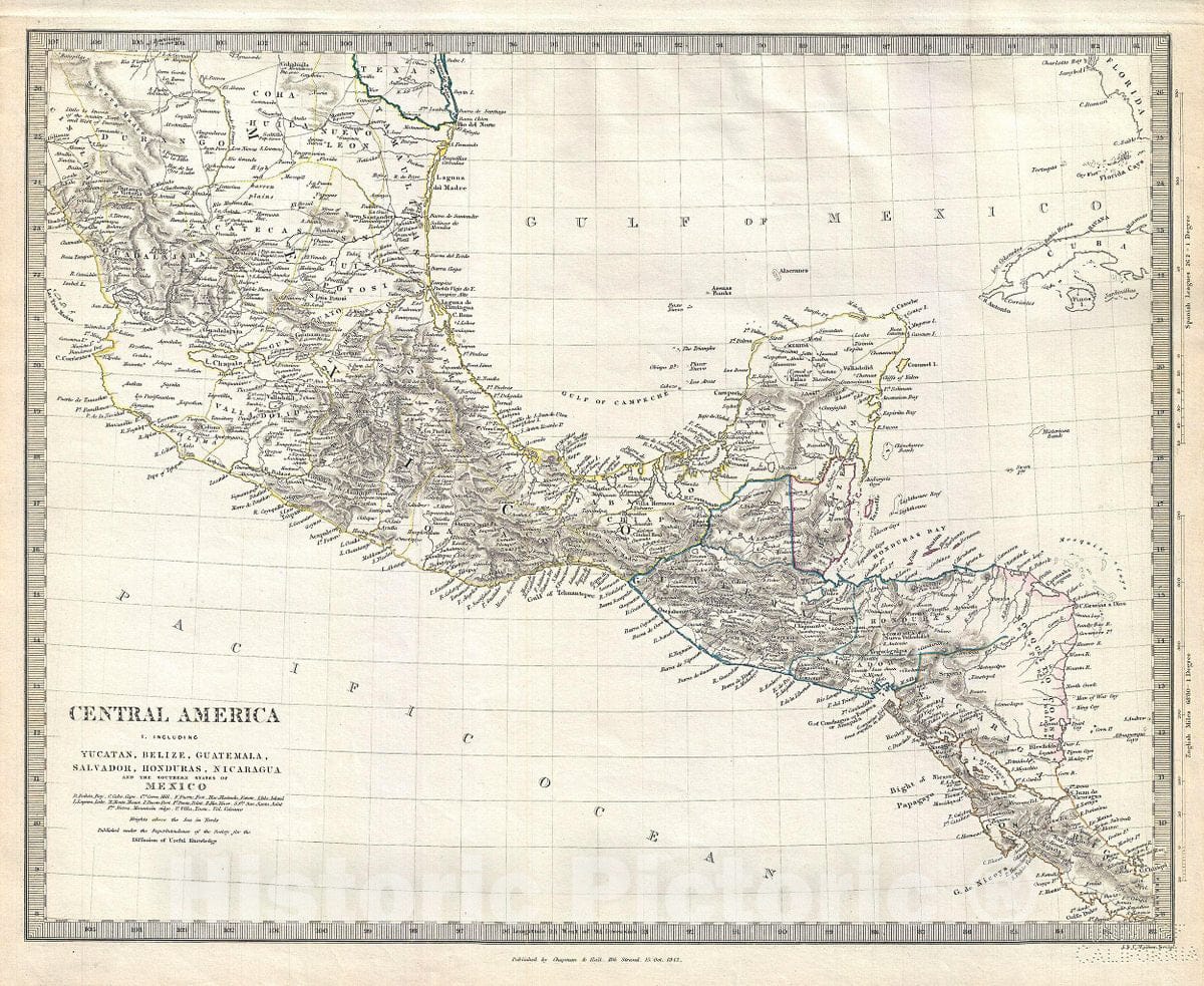 Historic Map : S.D.U.K. Map of Central America, 1842, Vintage Wall Art