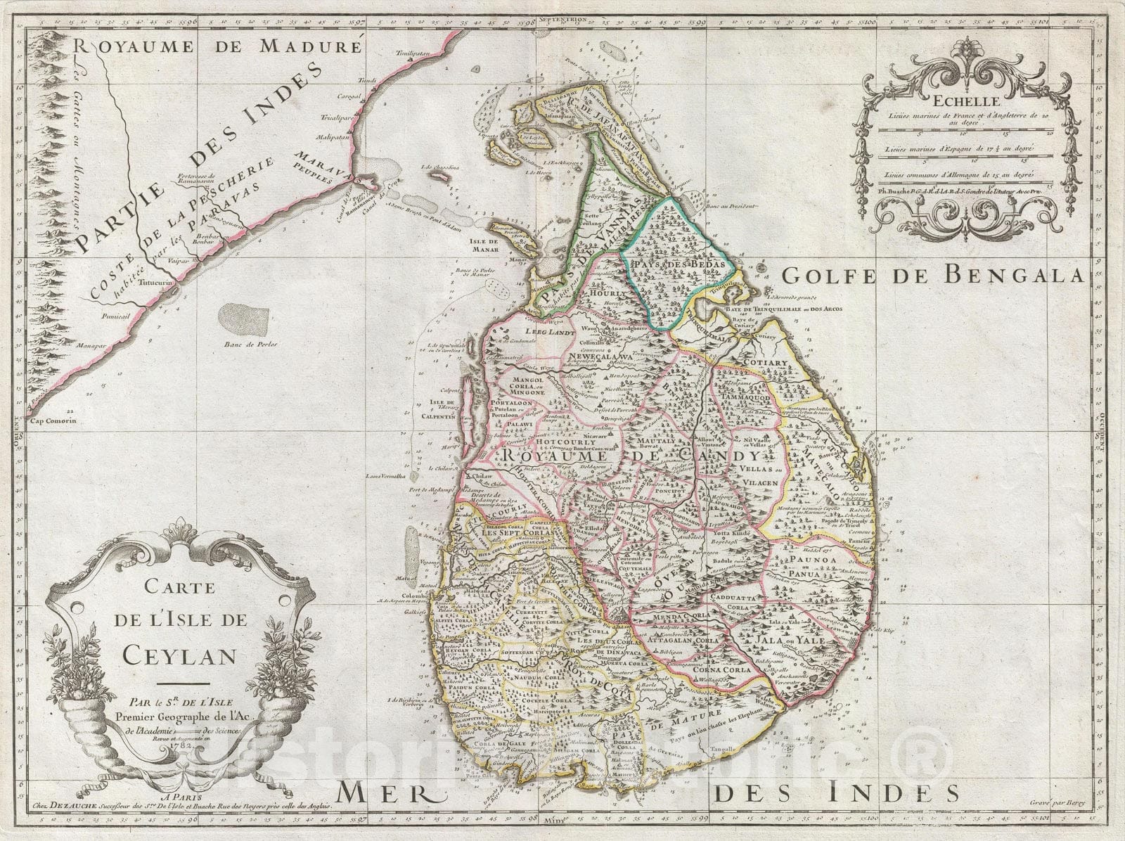 Historic Map : De L'Isle Map of Ceylon or Sri Lanka, 1782, Vintage Wall Art