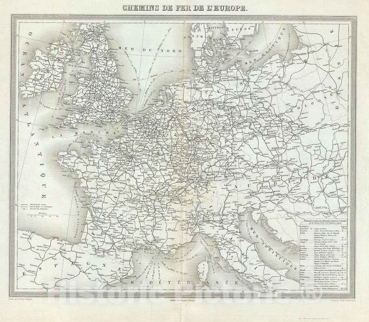 Historic Map : Tardieu Antique Map of Europe Showing Railways, 1874, Vintage Wall Art