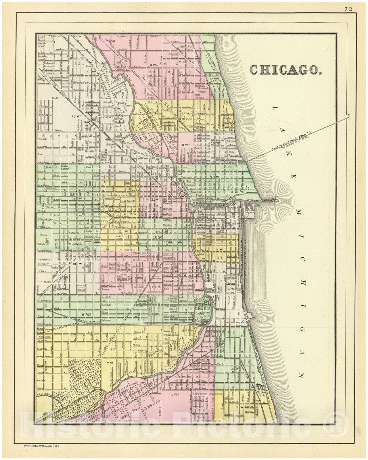 Historic Map : Mitchell Plan or Map of Chicago, Illinois, 1890, Vintage Wall Art