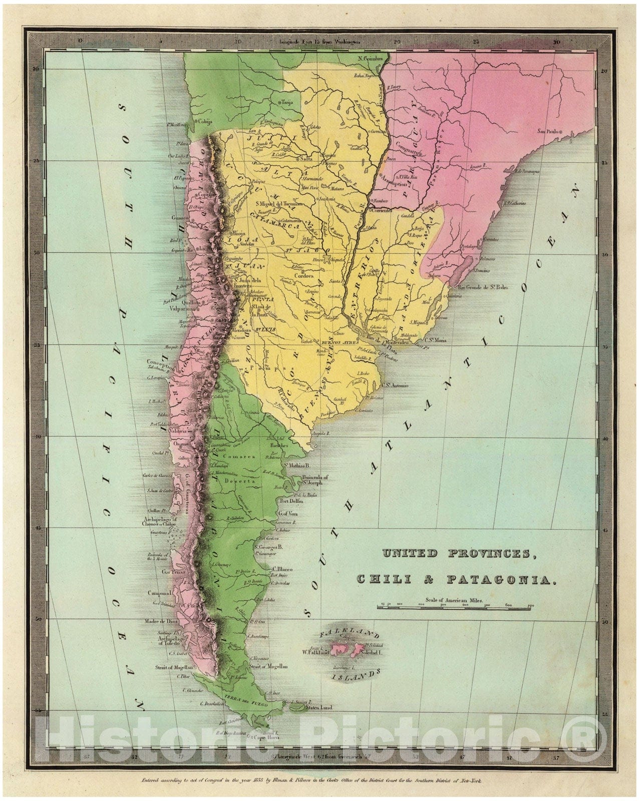 Historic Map : Burr Map of Chile and Patagonia (Argentina), 1833, Vintage Wall Art
