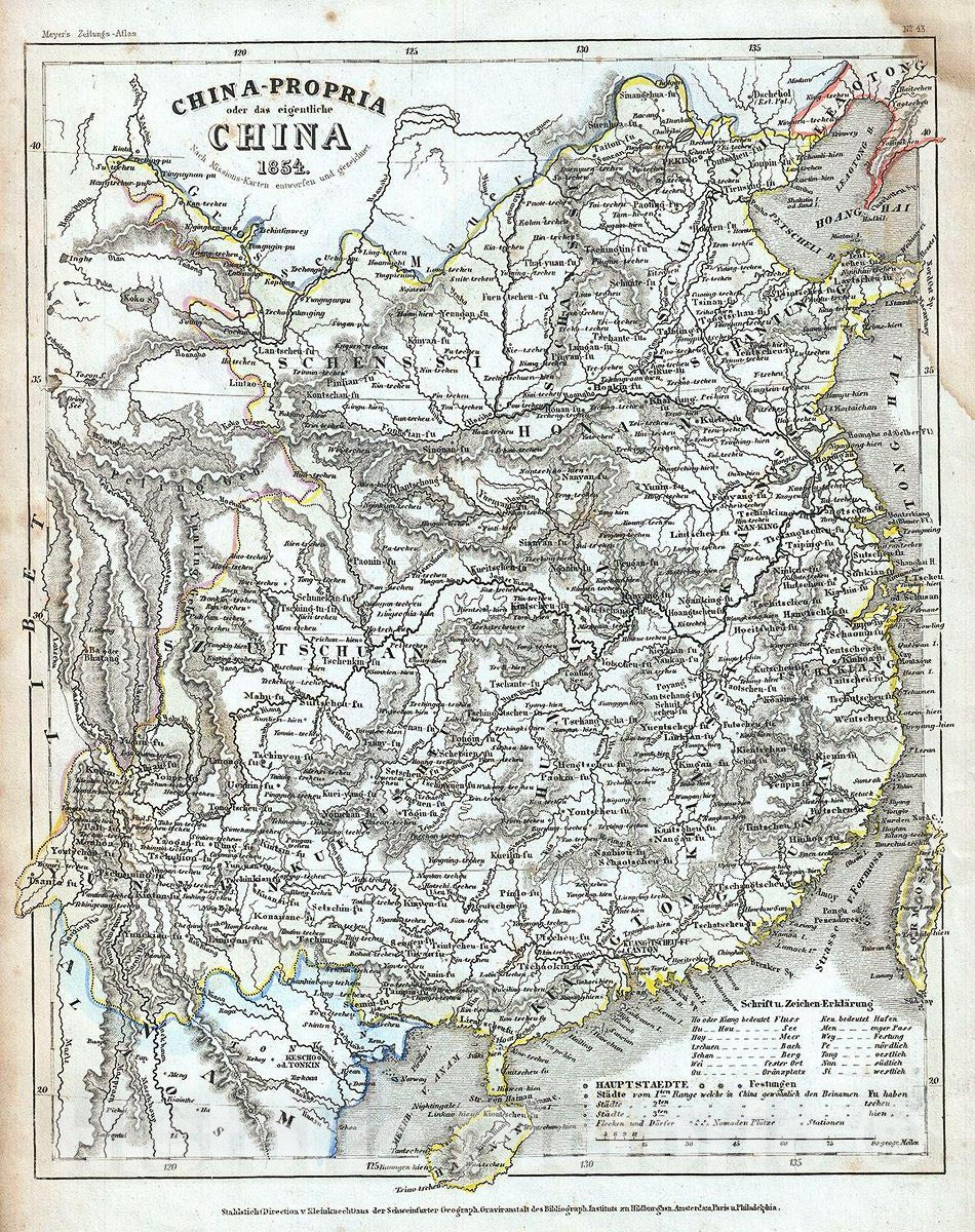 Historic Map : Meyer Map of China, 1854, Vintage Wall Art