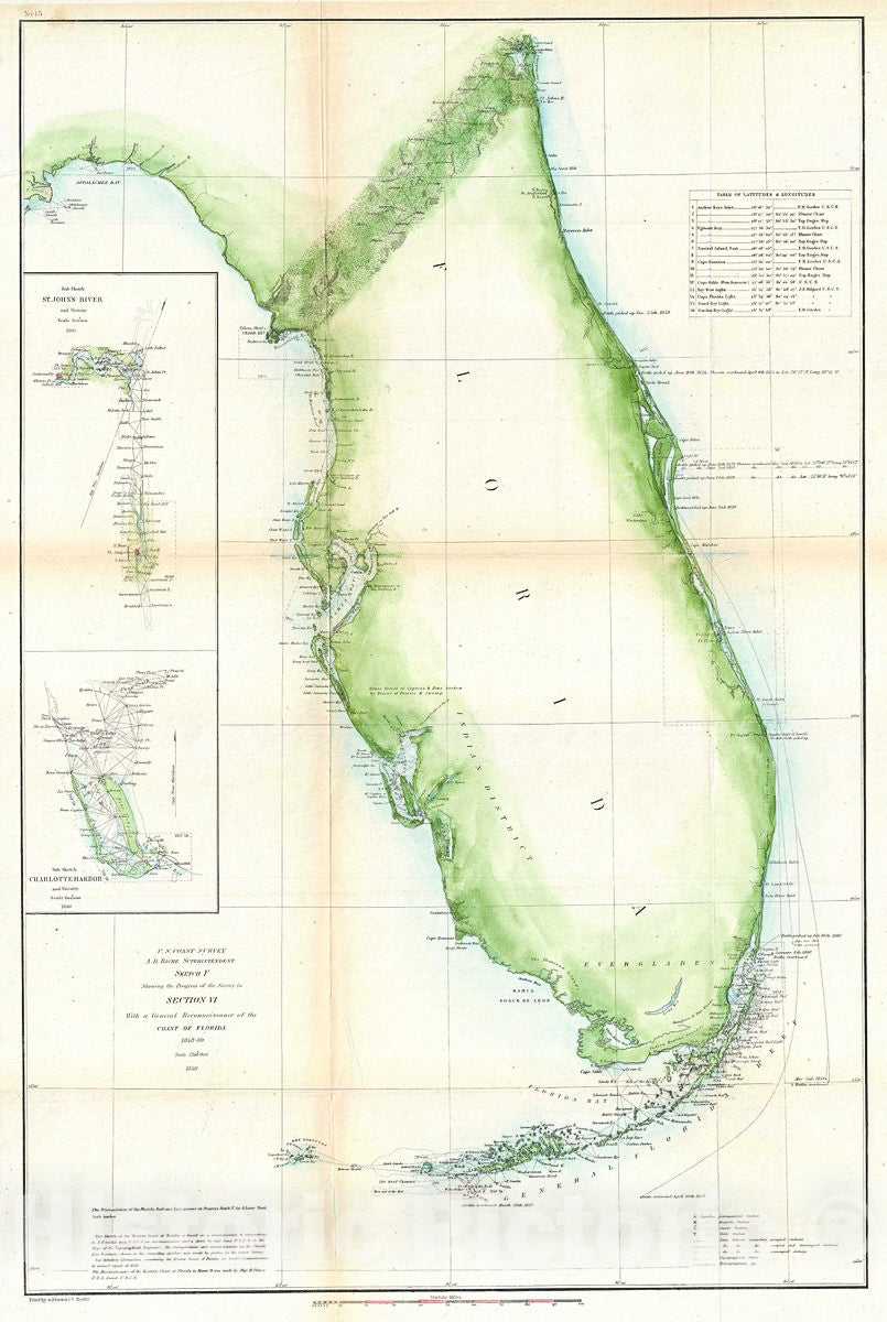 Historic Map : U. S. Coast Survey Chart or Map of Florida, 1860, Vintage Wall Art