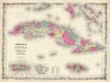 Historic Map : Johnson Map of Cuba, Jamaica and Puerto Rico, 1861, Vintage Wall Art