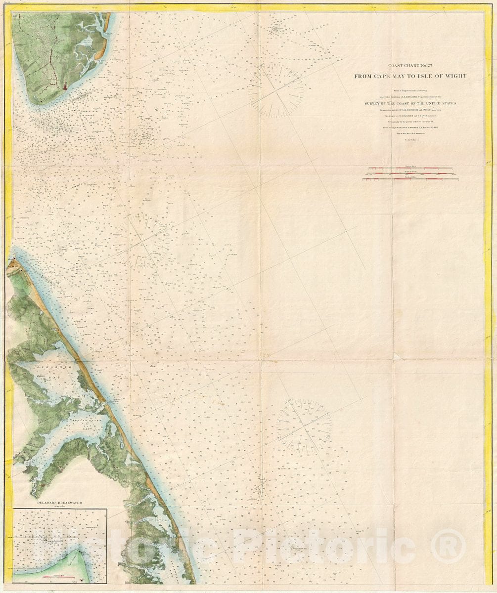 Historic Map : U.S. Coast Survey Map of The Delaware Bay Entrance, 1866, Vintage Wall Art