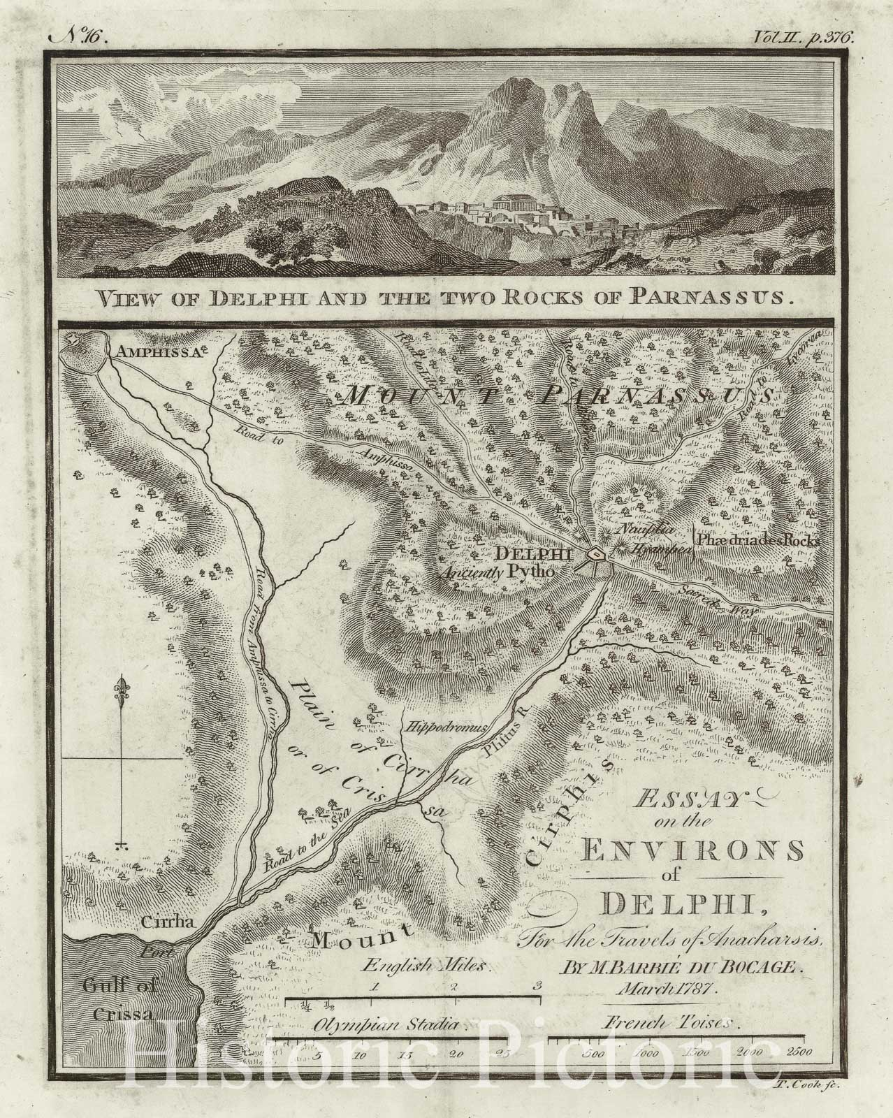 Historic Map : Bocage Map or Plan of Delhpi, Ancient Greece, 1787, Vintage Wall Art