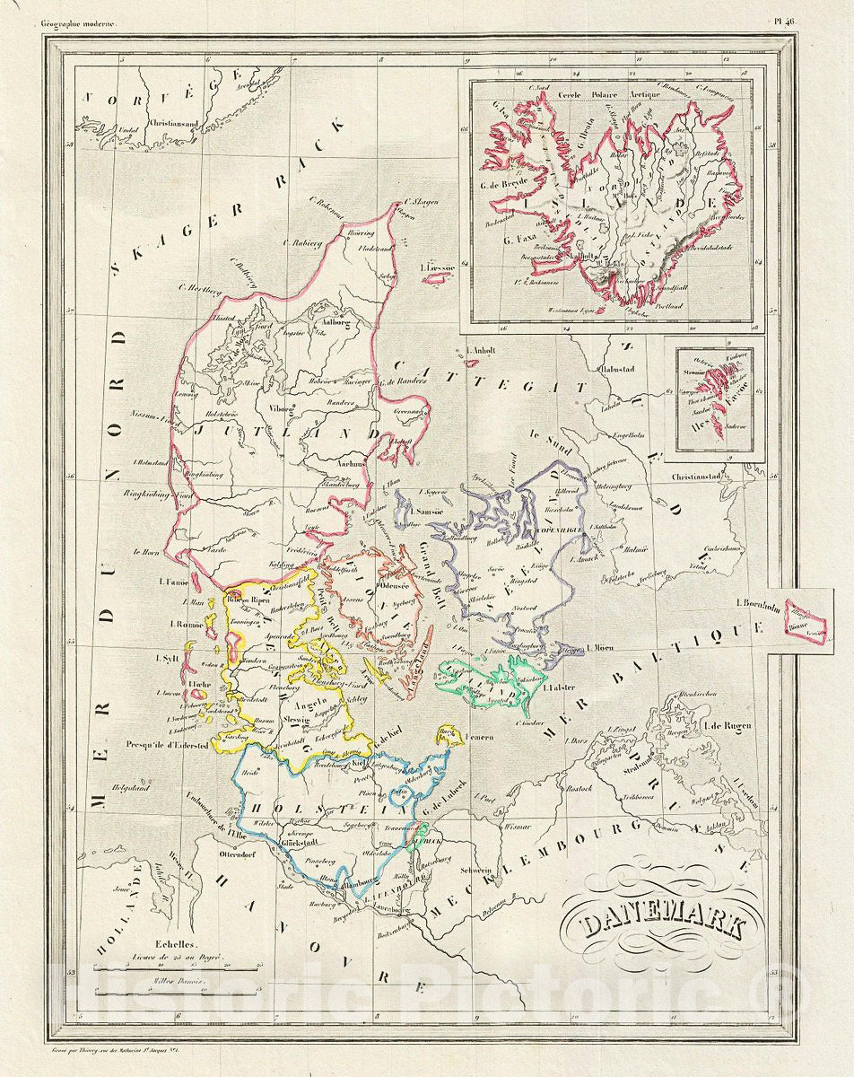 Historic Map : MalteBrun Map of Denmark, Version 2, 1843, Vintage Wall Art