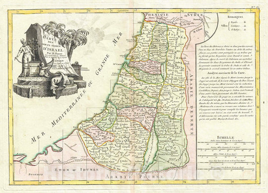 Historic Map : Bonne Map of Israel, Palestine or The Holy Land (Showing The 12 Tribes), 1783, Vintage Wall Art