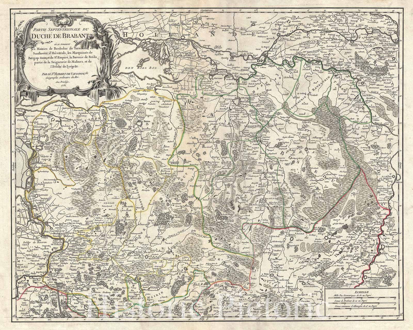 Historic Map : Vaugondy Map of Brabant (Part of Holland and Belgium), 1752, Vintage Wall Art