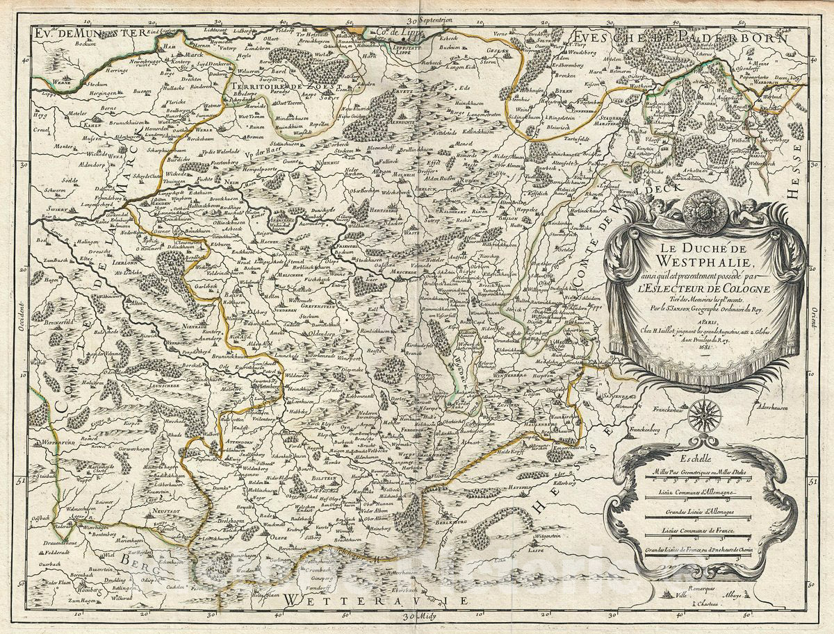 Historic Map : Jaillot Map of Westphalia, Germany, 1681, Vintage Wall Art