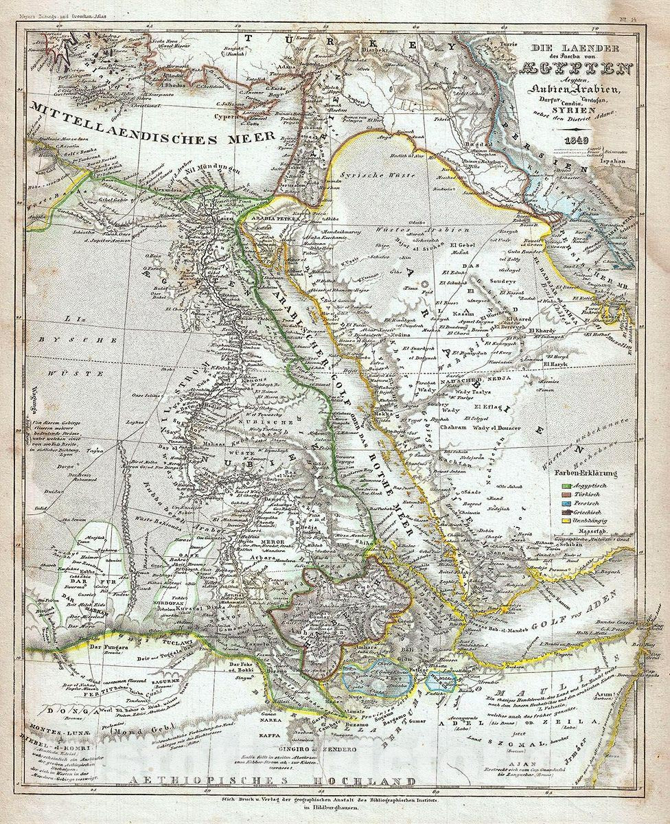 Historic Map : Meyer Map of Egypt, Arabia, Nubia and Syria, 1849, Vintage Wall Art