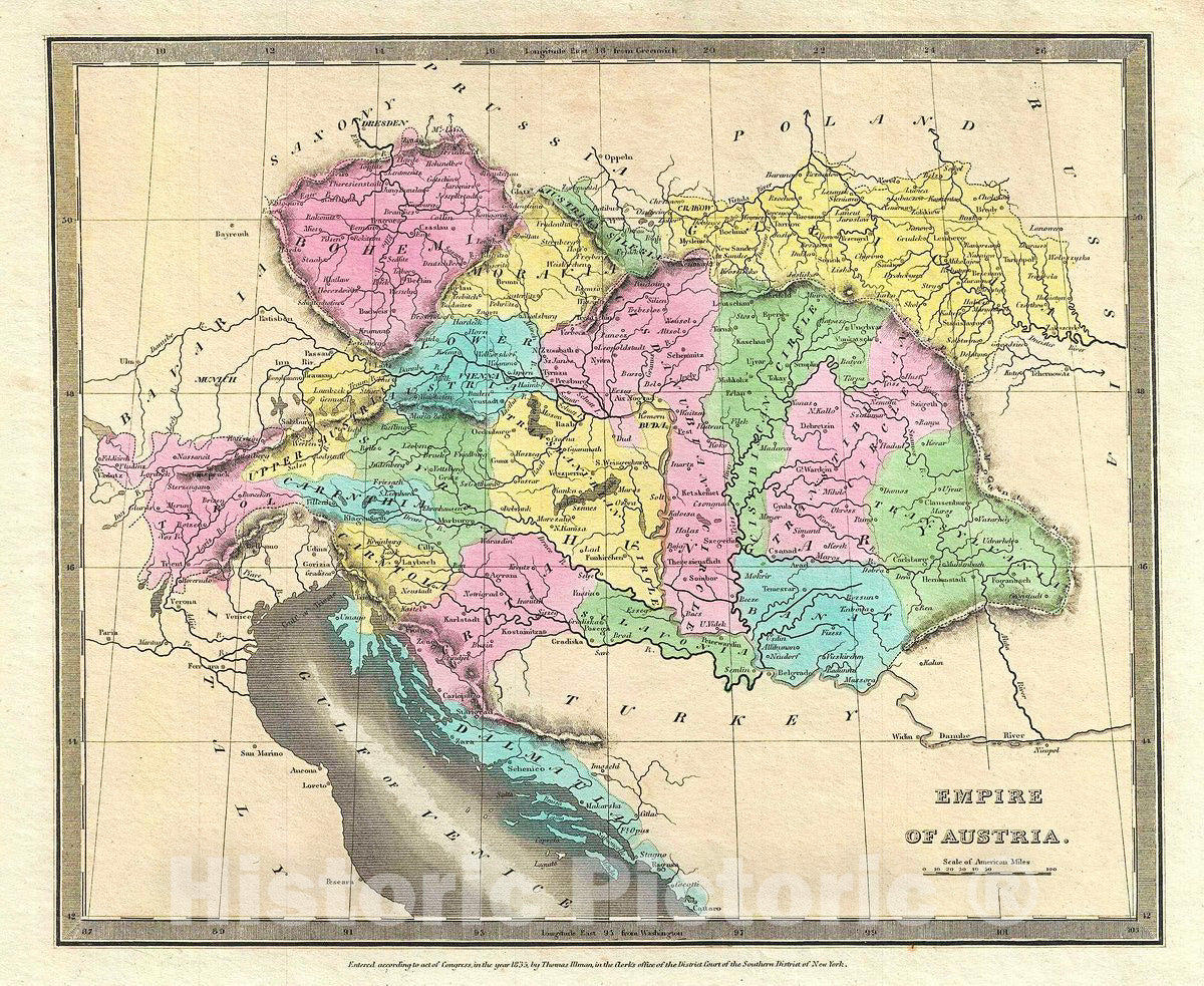 Historic Map : Burr Map of The Austrian Empire, 1835, Vintage Wall Art