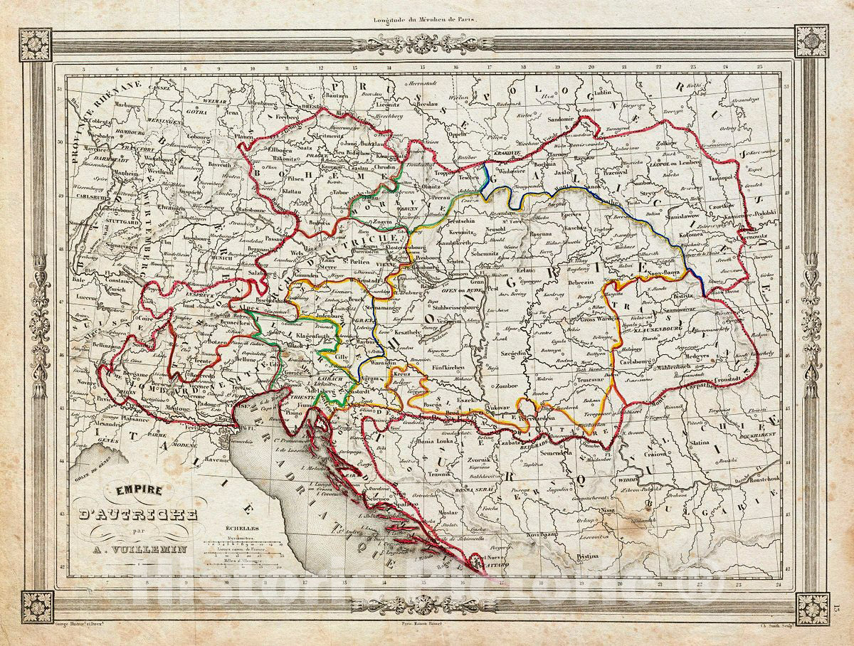 Historic Map : Vuillemin Map of The Austrian Empire, 1852, Vintage Wall Art