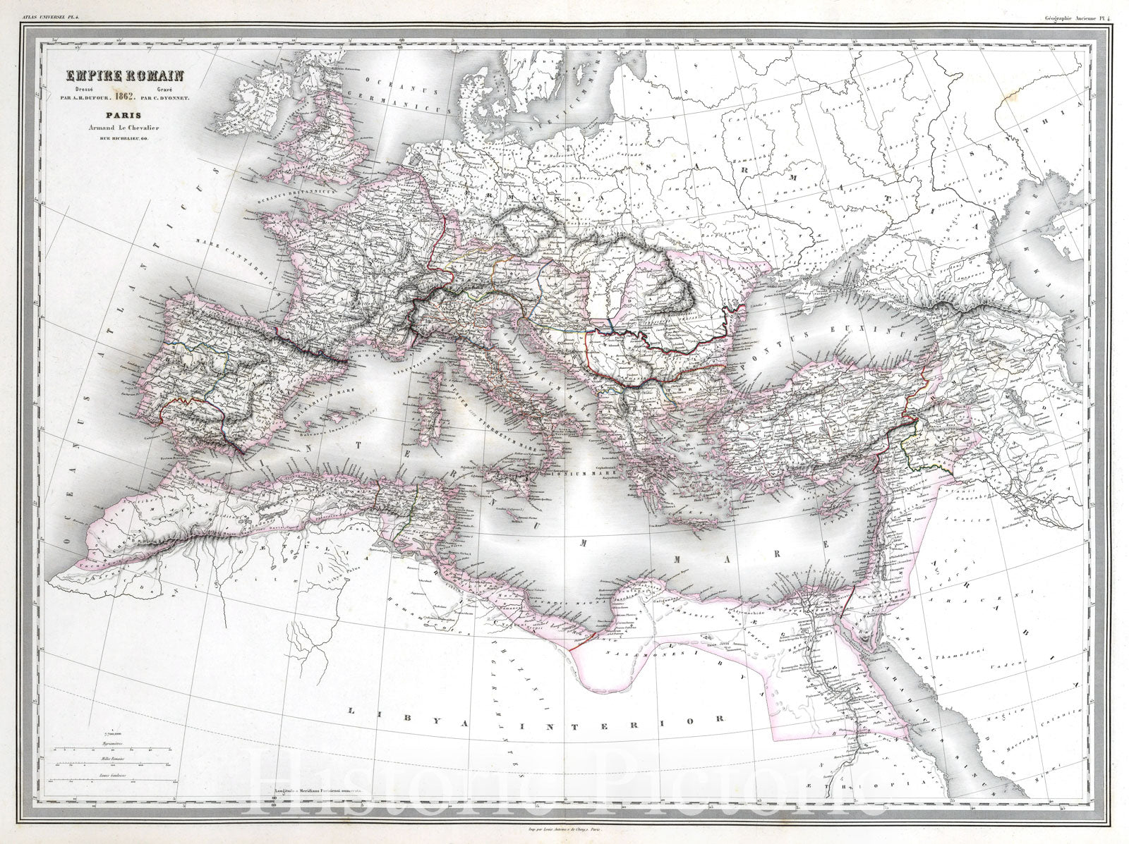 Historic Map : Dufour Map of The Roman Empire, 1861, Vintage Wall Art