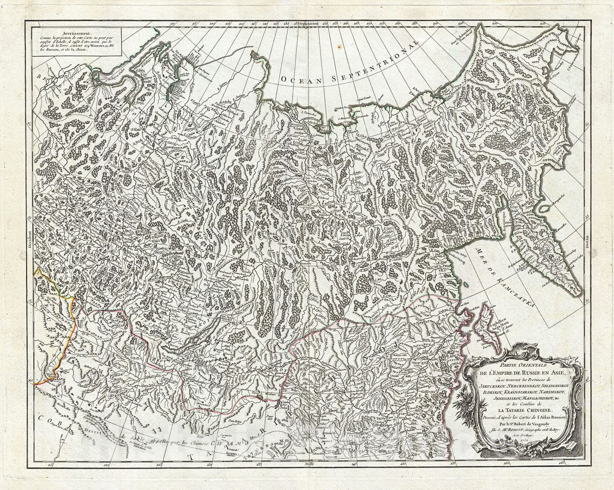 Historic Map : Vaugondy Map of Eastern Russia, Siberia (Russian Empire), 1750, Vintage Wall Art