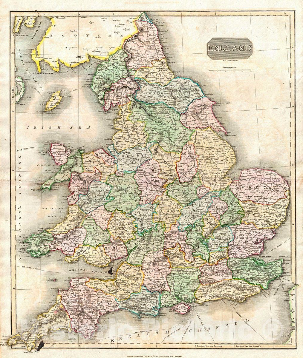 Historic Map : Thomson Antique Map of England, 1814, Vintage Wall Art
