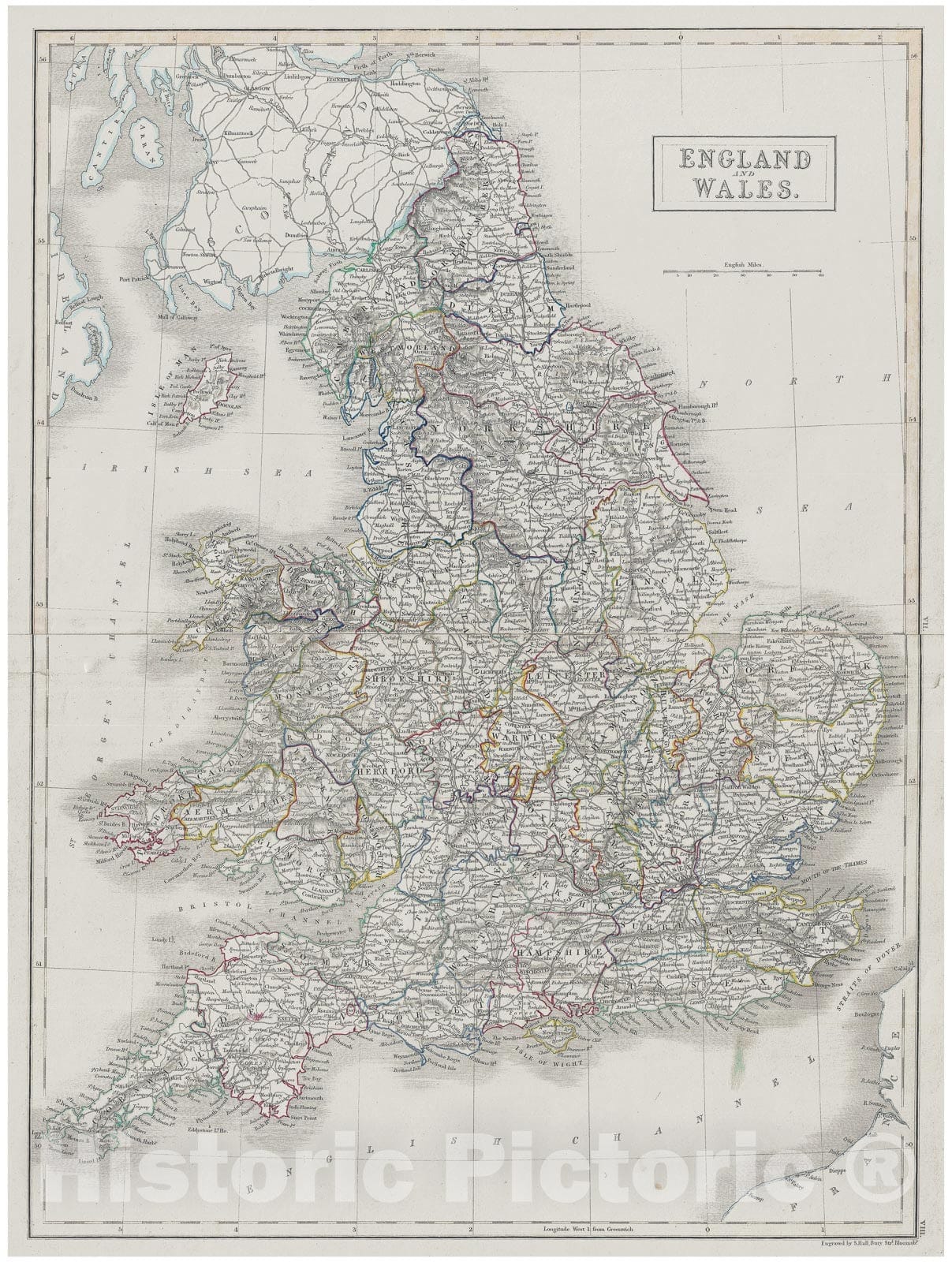 Historic Map : Black Map of England and Wales, 1840, Vintage Wall Art