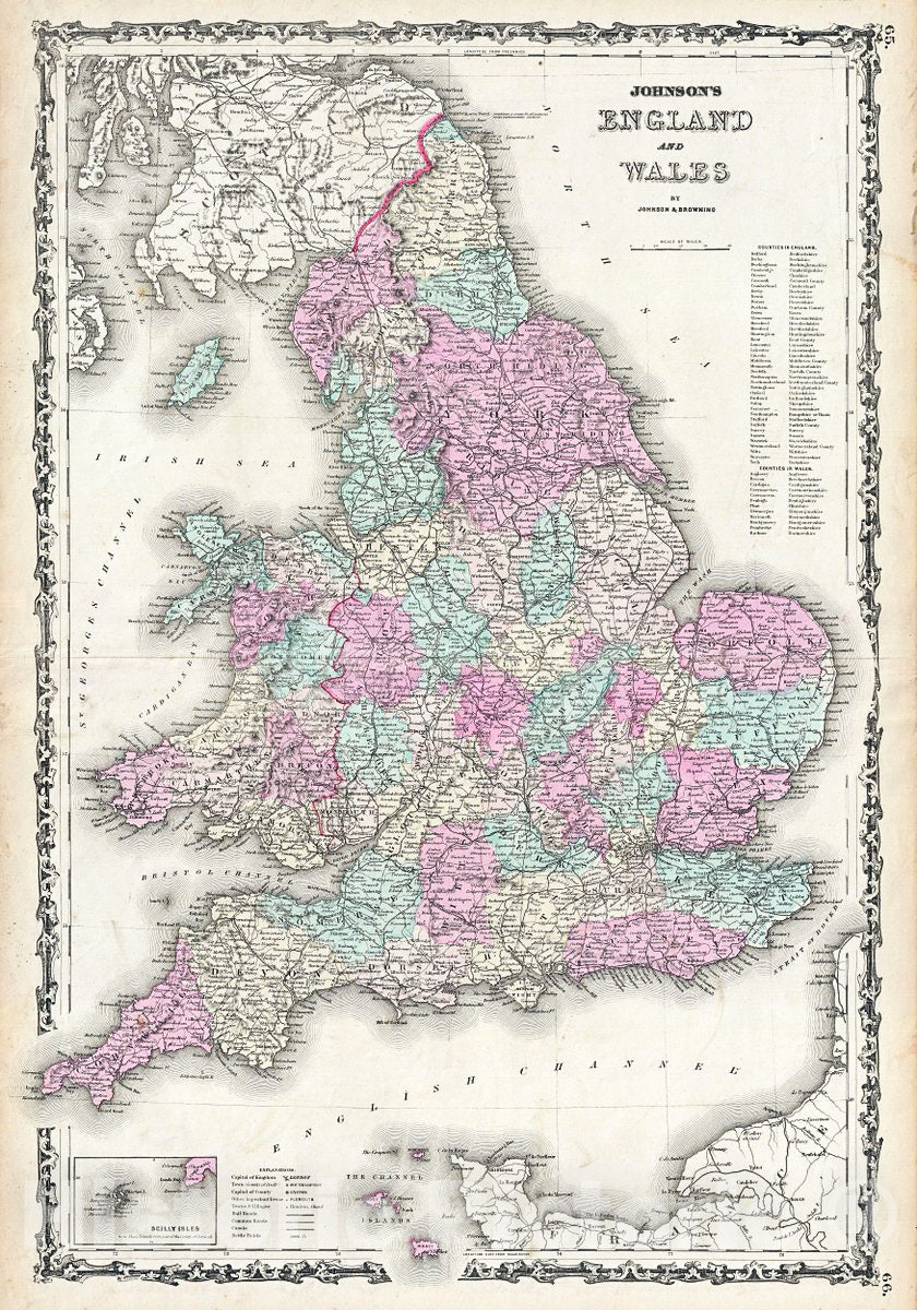 Historic Map : Johnson Map of England and Wales, 1861, Vintage Wall Art