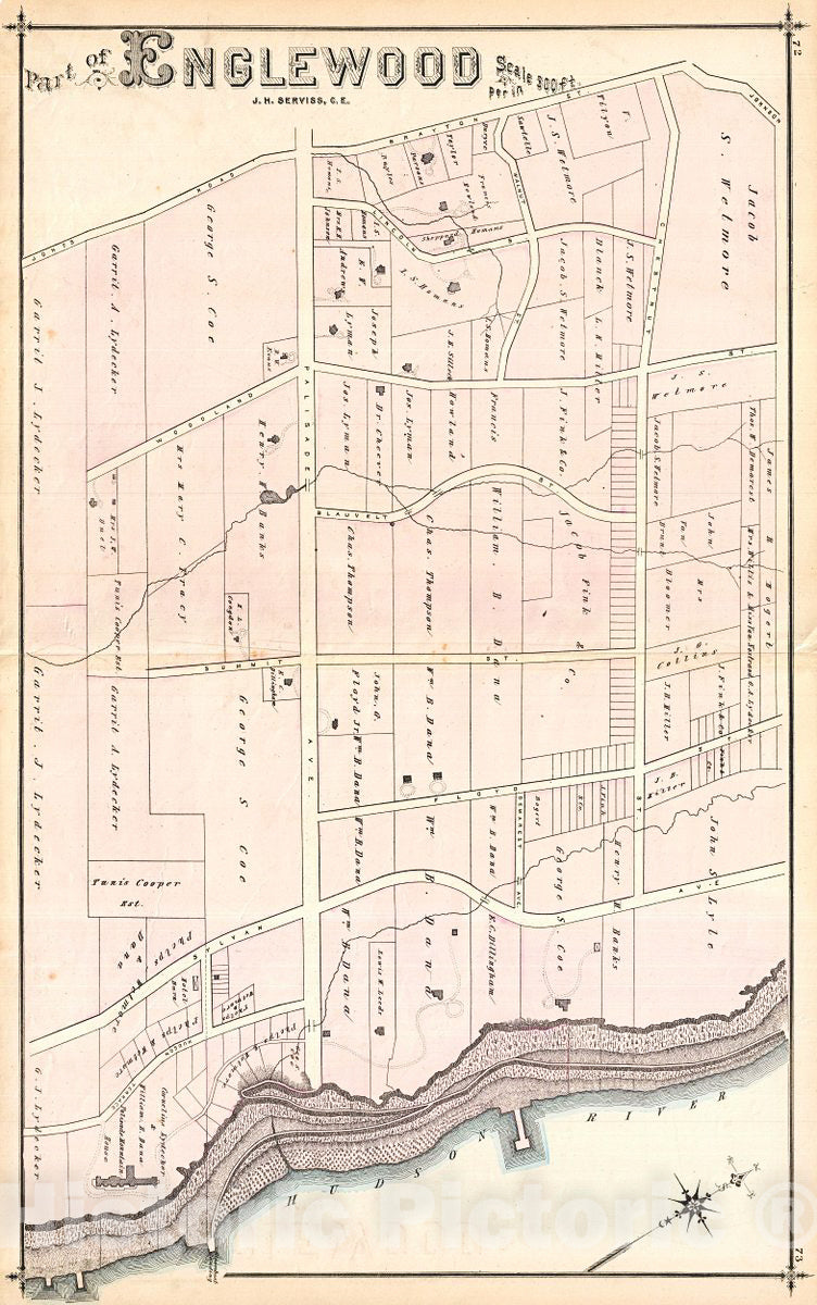 Historic Map : Walker Map of Eastern Englewood, New Jersey, 1876, Vintage Wall Art