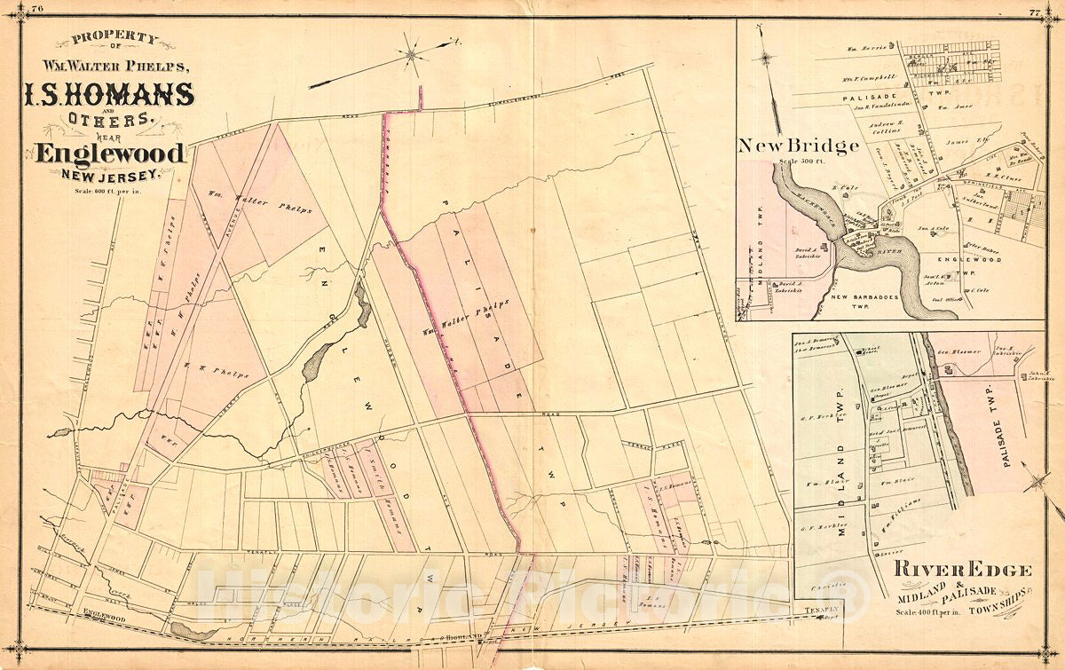 Historic Map : Walker Antique Map of Englewood, New Jersey, 1876, Vintage Wall Art