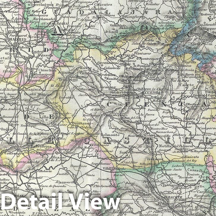 Historic Map : Dufour Map of Spain and Portugal, 1860, Vintage Wall Art