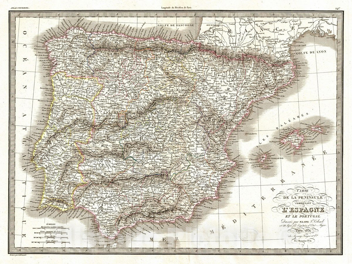 Historic Map : Lapie Map of The Peninsula Including Spain and Portugal, 1831, Vintage Wall Art