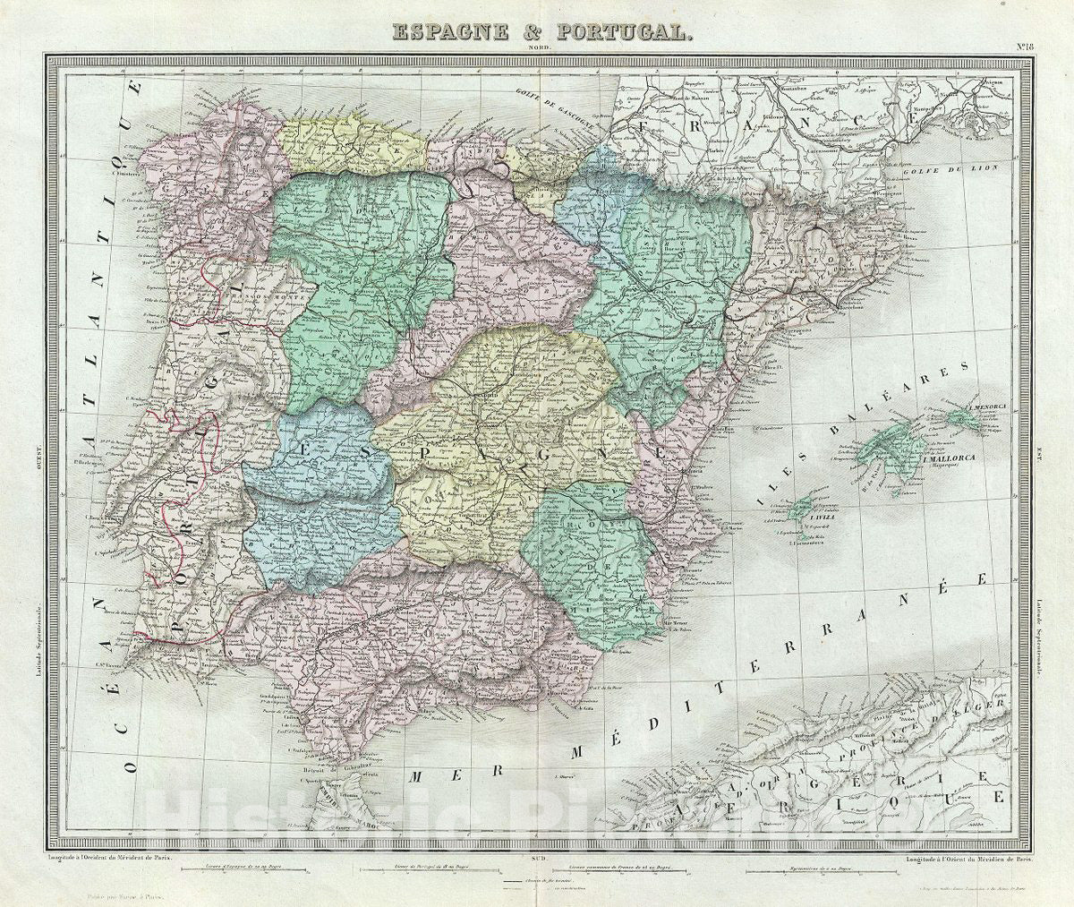 Historic Map : Tardieu Map of Spain and Portugal, 1874, Vintage Wall Art
