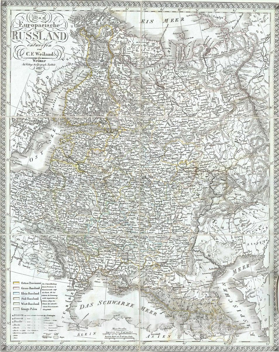 Historic Map : Weiland Map of European Russia, 1827, Vintage Wall Art